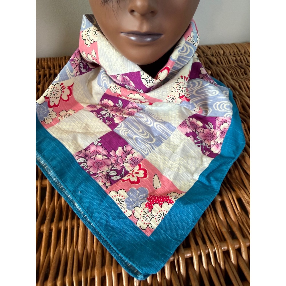 Musubi Furoshiki Japanese Cotton Scarf Pink Purple Floral Sakura Patchwork 19in